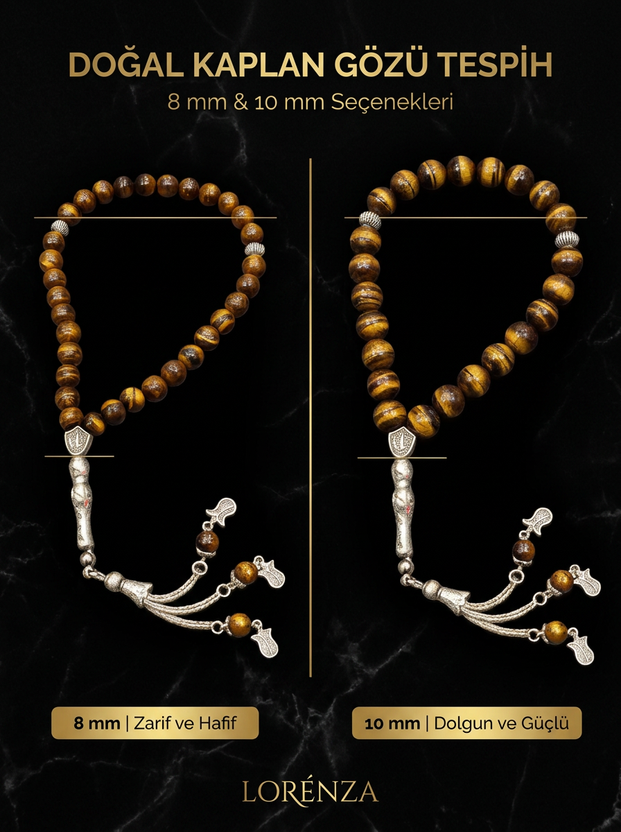Prestige | Kaplan Gözü Doğal Taş Tespih  - Orijinallik Sertifikası ⭐